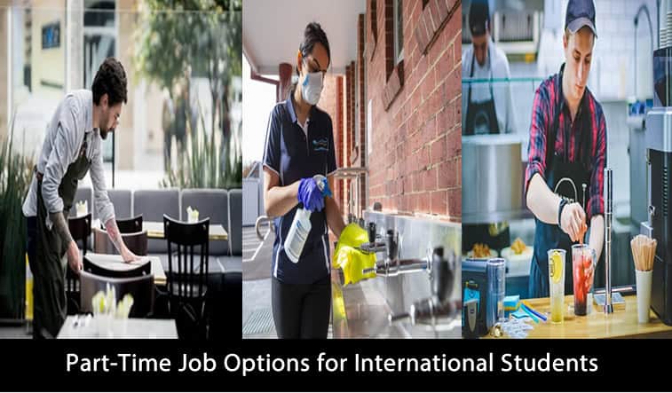 Smiling international students working and studying
