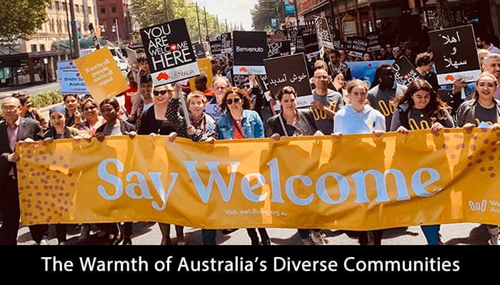 Australians of various backgrounds sharing a joyful moment together.